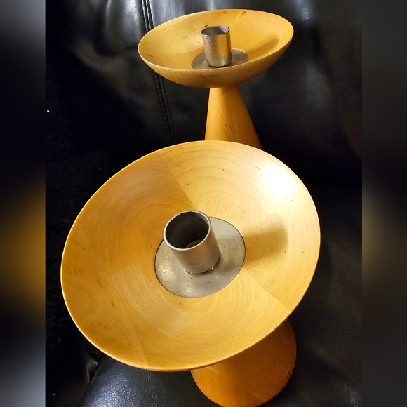 IKEA Natural Wood Candle holders Swedish Mid century modern design EUC - Picture 2 of 7